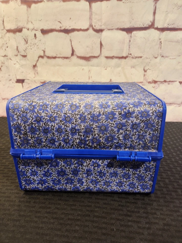 复古 RetroSassaby 化妆盒收纳盒型号 701-02 蓝色花卉旋转托盘 — 第 4/4 张图片