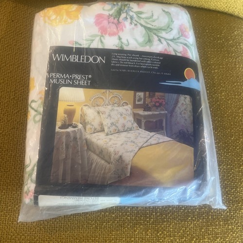 Sears Vintage Flat Sheet King Wimbledon Floral Pink Yellow Blue Cottagecore - Picture 2 of 3