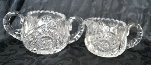 PRINCESS Hand Cut LEAD CRYSTAL SET: SUGAR BOWL ,CREAMER - Imagen 1 de 5