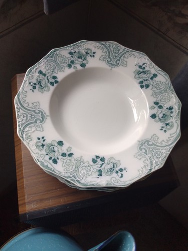 1 of 8 available W. H. Grindley Rimmed Soup Bowl Merion Flow Blue 1897-1914 - Picture 4 of 5