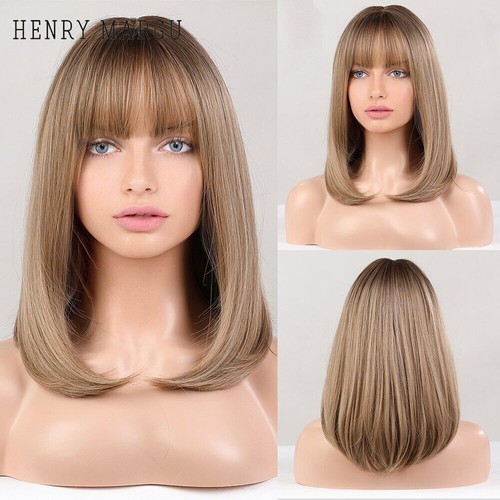 Short Straight Synthetic Bob Wigs with Bangs Women Cosplay Party Heat Resistant - Picture 25 of 47