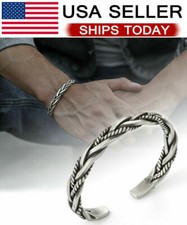 Men plating Thai Vintage Open Bangle Handmade Twisted Cuff Bracelet US