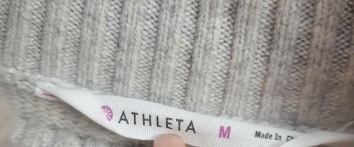 Athleta Gray/Grey Long Sleeve Striped Turtleneck Cashmere Wool Sweater Medium - Picture 2 of 3