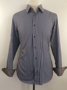 Men-039-s-ROBERT-GRAHAM-Blue-Tan-Embroidered-Flip-Cuff-Dress-Shirt-16-5-42-Large