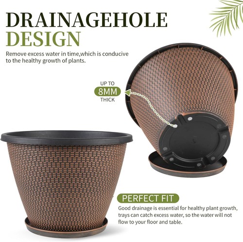 4 x 10-inch outdoor indoor planters, plastic with drainage holes and trays - Picture 3 of 7