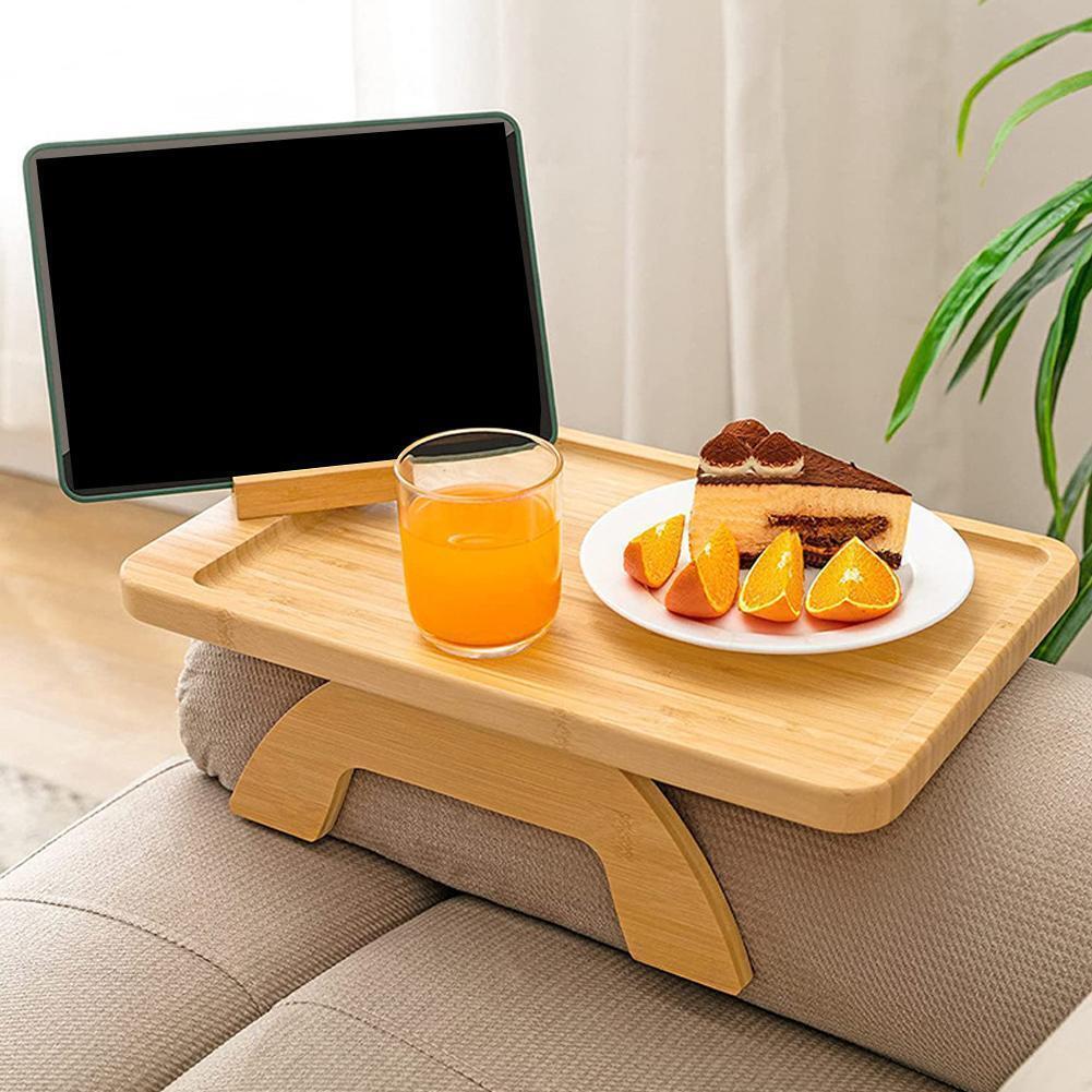 Bamboo Foldable Clip-On Sofa Armrest Tray with Phone Holder Square - V2Z2 - Picture 4 of 12