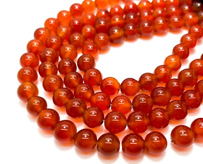   Carnelian Round Beads   Natural Red Orange Smooth Gemstone Strand - PG287