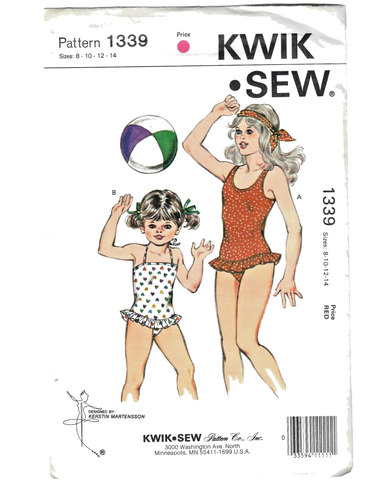 Kwik Sew 1339 Sewing Pattern Girls 2 way stretch Swimsuit 2 Styles 8-14 Sealed