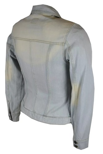 Giacca di Jeans da Donna Sfiancata Giubbotto aderente slim fit M Giubbino Chiaro - Picture 8 of 8