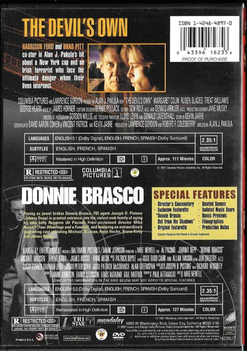 THE DEVIL'S OWN / DONNIE BRASCO - DVD - harrison ford brad pitt johnny depp 1997 - Picture 2 of 2