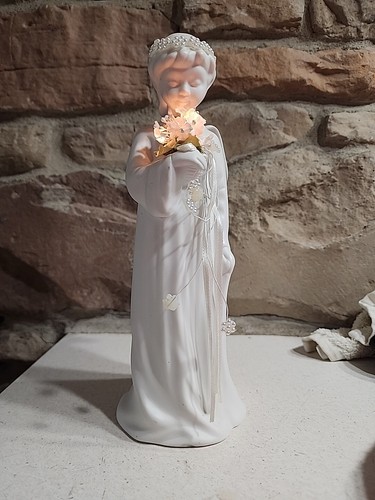 Corona de perlas vintage iluminada ramo de novia ángel blanco bisque porcelana 1990 - Imagen 7 de 14