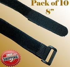 10 x 8" Black Fastener Cable Tie Down Straps Reusable Cord Hook  Loop Fabric