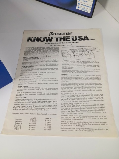 Vintage Know The USA Board Game 1985 Trivia Adventure by Pressman for sale online