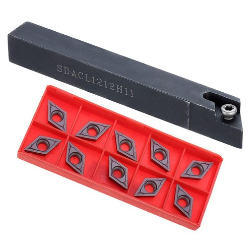 10Pcs DCMT11T304 Insert + SDACL1212H11 12mm Lathe External Turning Tool Holder - Picture 1 of 11