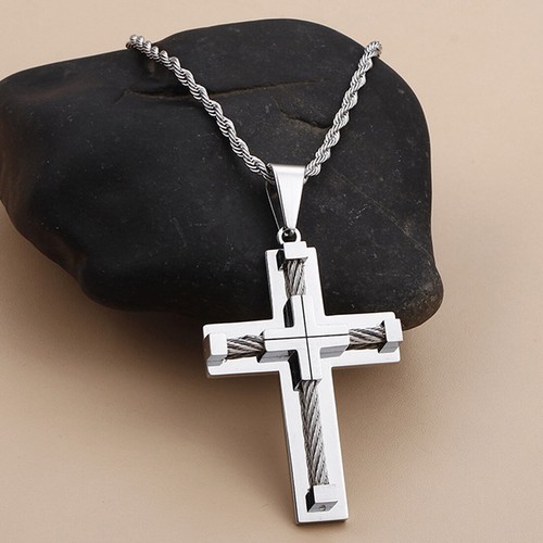Collar Colgante de Acero Inoxidable Doble Cruz Oro Negro Plata Pesado Para Hombre Regalo - Imagen 5 de 29