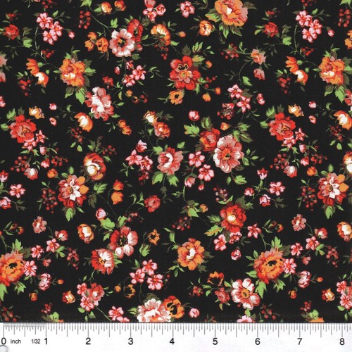 Autumn colored Calico Flowers Black 100% Cotton Fabric - PICK SIZE - 第 1/1 張圖片