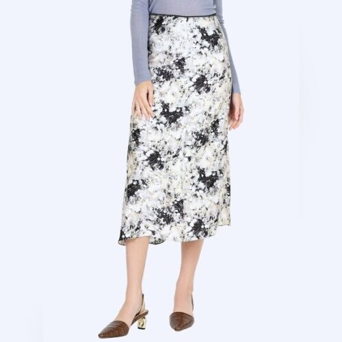 NWT $365 Vince. Painted Crema Slip Midi Skirt Silk Printed size 2 Abstract - Picture 2 of 16