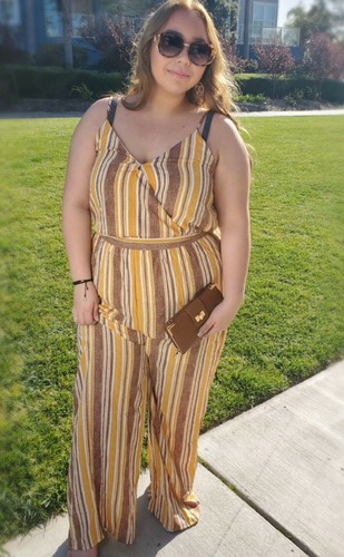 Plus Size Striped Print Belted Jumpsuit Size XL - Picture 4 of 4