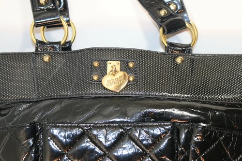 BEBE Sport Quilted Black Big Leather Bag Purse Overnight Travel NWT Weekender - Picture 4 of 7