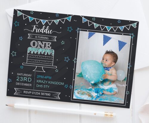 10 Personalised Boy Girl First 1st Birthday Party PHOTO Invitations Invites - Picture 21 of 22