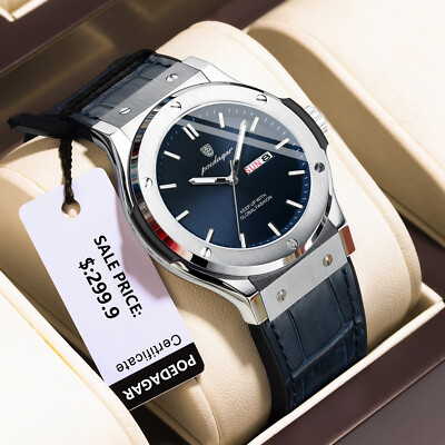 Mens Calendar Quartz Watch Waterproof Luminous Leather Wristwatch Luxury Watches