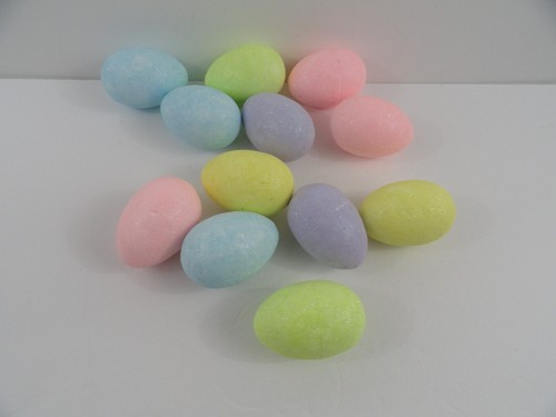 12 Glitter Eggs Easter Craft Vase Bowl FILLER Color Sparkle 3" Foam Pastel - Picture 1 of 3