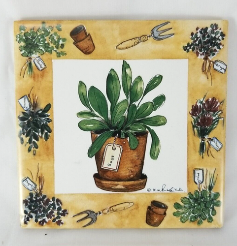 Alie kolh Herbs Plant Ceramic Tiles 4 3/8" sq. Made in USA Set of 3 - Picture 3 of 5