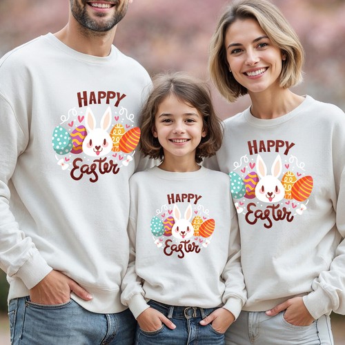 Family Bunny Happy Easter Sweatshirt Jumper Festival Holiday Matching Outfit1#ED - Picture 9 of 27