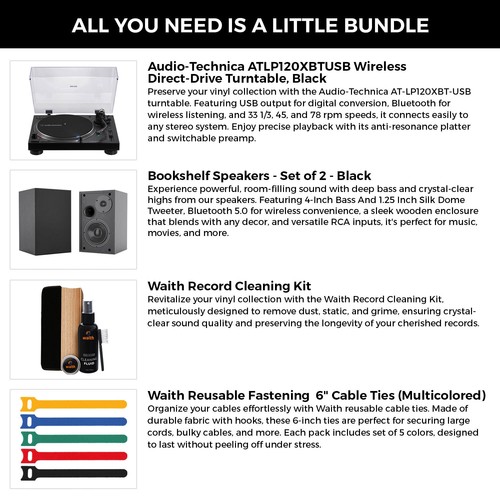 Audio-Technica AT-LP120XBTUSB Wireless Turntable (Black)+Speakers & More(Bundle) - Picture 2 of 6
