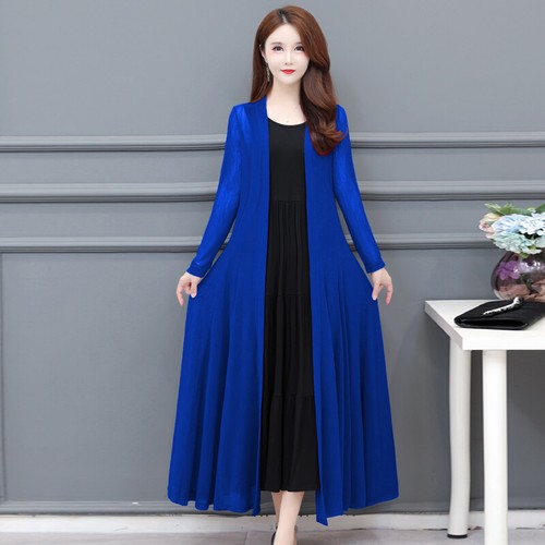 Women Sheer Mesh Long Sleeve Cardigan Jacket Coat Full Length Casual Outerwear - Bild 9 von 28