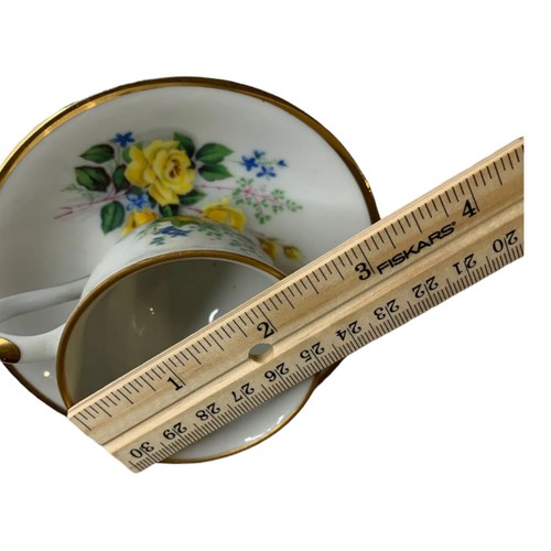 Viletta's Arts Royal Yellow & Blue Floral Tea Cup and Saucer- Gold Rim, Small - Picture 5 of 8