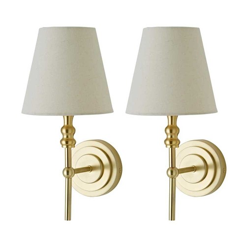 2x Candlestick Wall Light Fittings Linen Shades Traditional Living Room Lamps - Picture 12 of 34