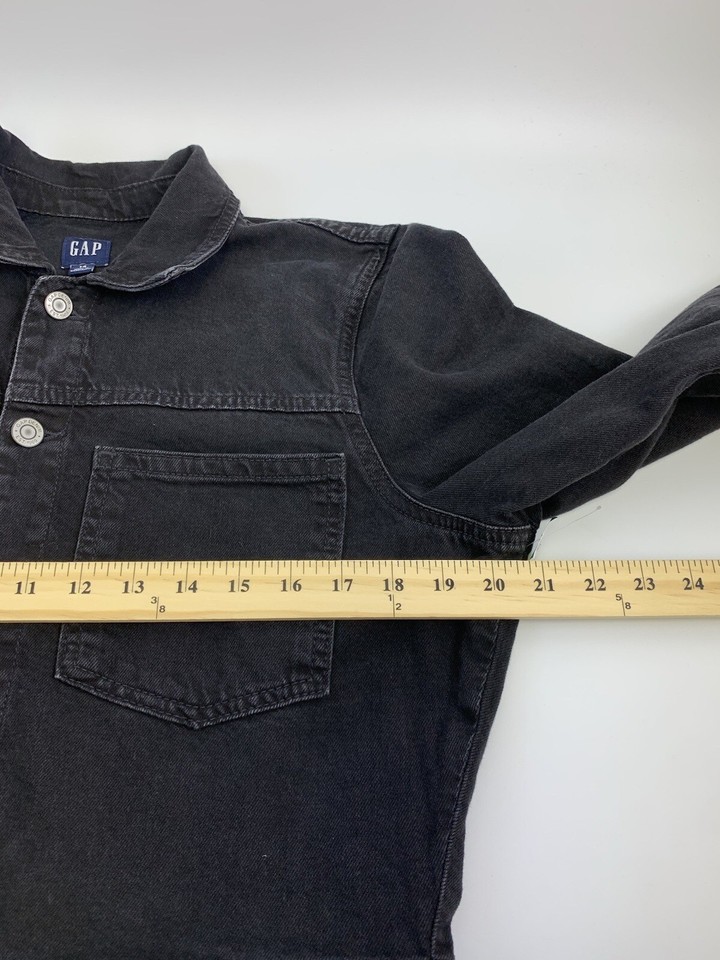 Gap Long Sleeve Pocket Mini Dress Black Wash Belt Loops Collared Shirt