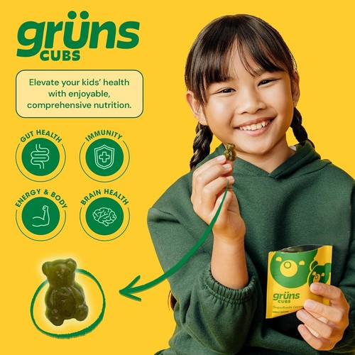 Grüns Kids Super Greens Gummies, Low Sugar - Superfood Gummy Bears - 20 Vitamins - Picture 3 of 7
