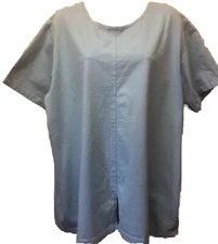 Match Point Womens One Size S-1X Blue Cotton Short Sleeve Front Slit T-Shirt Top