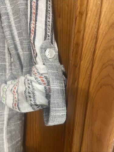 Soft Surroundings Aruba Tunic L Striped Embroidered Roll Tab Sleeve’s Cotton - Picture 5 of 12