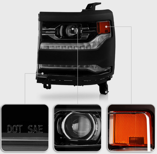 Fit 2016 - 2018 Chevy Silverado 1500 LED DRL Projector Headlights Primed Driver - Picture 3 of 4