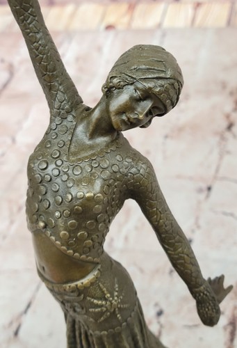 Art Deco Signed Chiparus Dancer Bronze Sculpture Marble Statue Figurine Decor - Picture 6 of 10