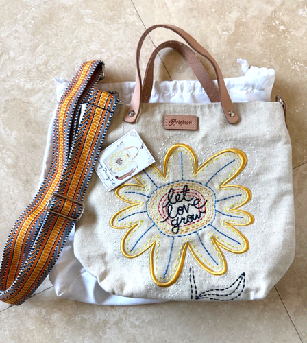 Brighton Sunny Daisy Tote / Crossbody Bag NWT Canvas Embroidered