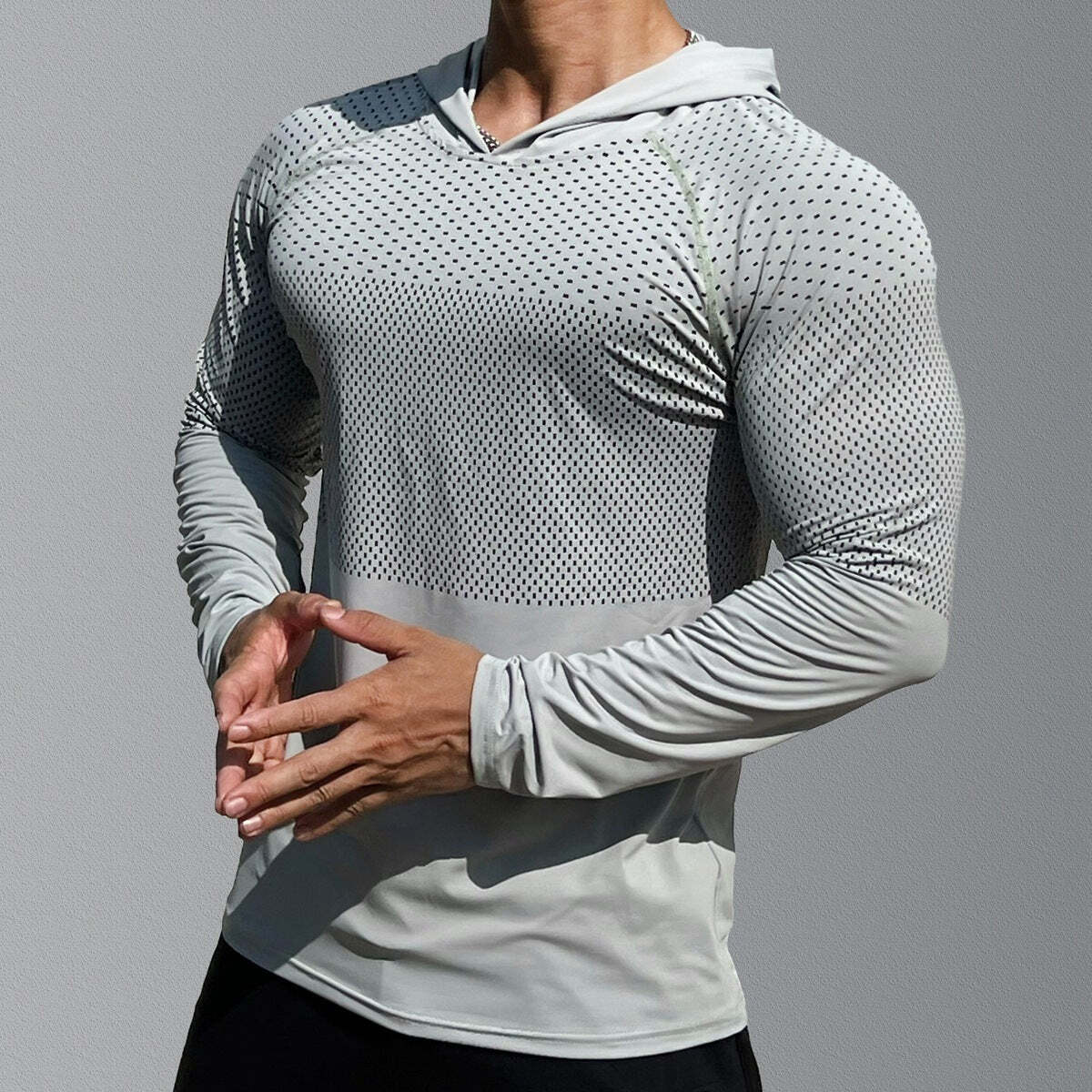Men's Outdoor Running Long Sleeve Slim Fit Hooded Pullover Tops