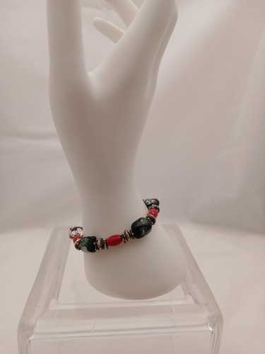 Bracelet Sterling Silver Murano Glass Bead 925 Jewelry VTG - Picture 6 of 9