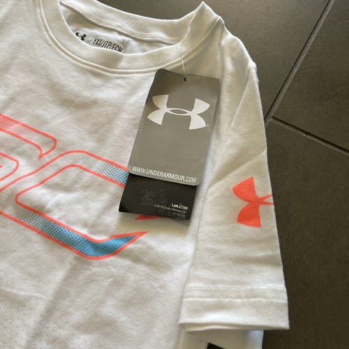 Under Armour Big Boys SC30 Fade Short Sleeve Tee White Island Blues YXS New - Picture 2 of 5