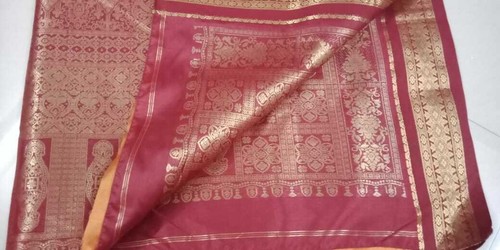 Vintage Silk Woven Multipurpose Floral Motif Red Piece Fabric M287 - Picture 8 of 8