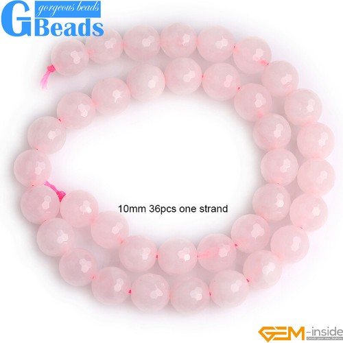 Natural Rose Quartz Gemstone Polished Faceted Round Beads for Jewelry Making 15" - Picture 10 of 37