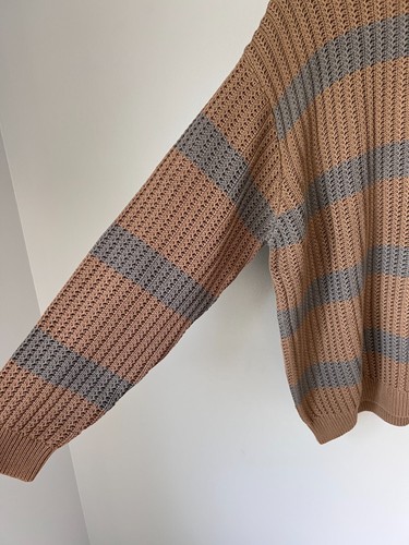 Supreme Loose Gauge Small Box Logo Sweater - Size XL - Khaki Stripe - NEW - Picture 4 of 9