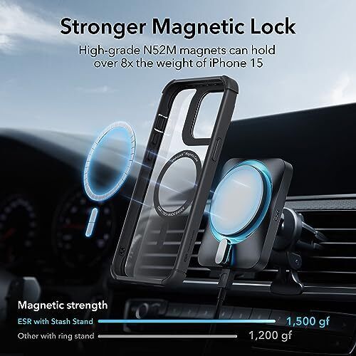 Magnético para Funda, Cuerpo Completo Militar iPhone 15 Pro Max Transparente Negro + Soporte - Imagen 3 de 7