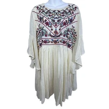 Umgee Plus Size XL Boho Dress Cream Embroidered 3/4 Bell Sleeves