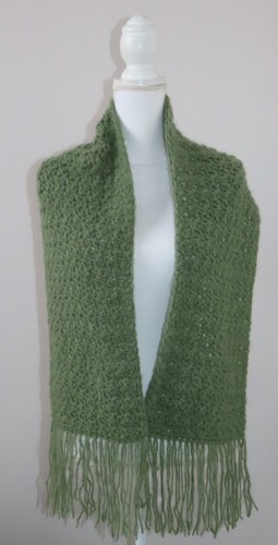 New Handmade Scarf Baby Alpaca Wool Green Scarf Fringe Full Size 10x74" - Picture 3 of 6