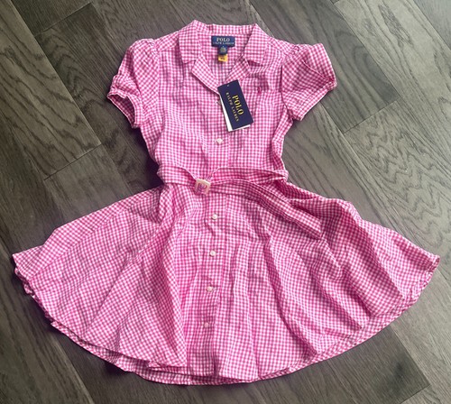 Polo Ralph Lauren Girls Pink Belted Gingham Linen Dress Size 6 NWT 79.50$ - Picture 6 of 7