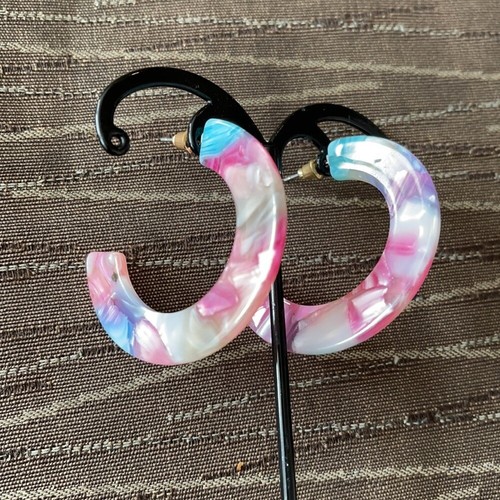 Pink/White/Aqua/Purple Watercolor Epoxy Earrings - Picture 2 of 7